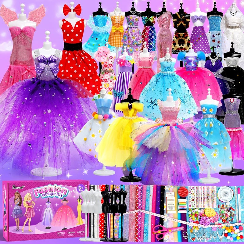 Sunrad 1500+ PCS Fashion Designer Kits for Girls with 6 Mannequins, DIY Arts & Crafts Sewing Kit for Kids Doll Clothes Making Toys, Birthday Gifts for Girls Age 6 7 8 9 10 11 12+ - Image 1